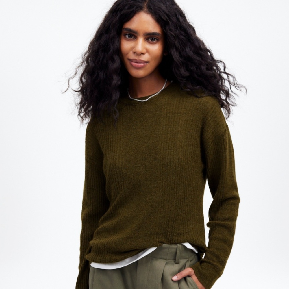 Madewell Olive Alpaca Crew Neck Sweater